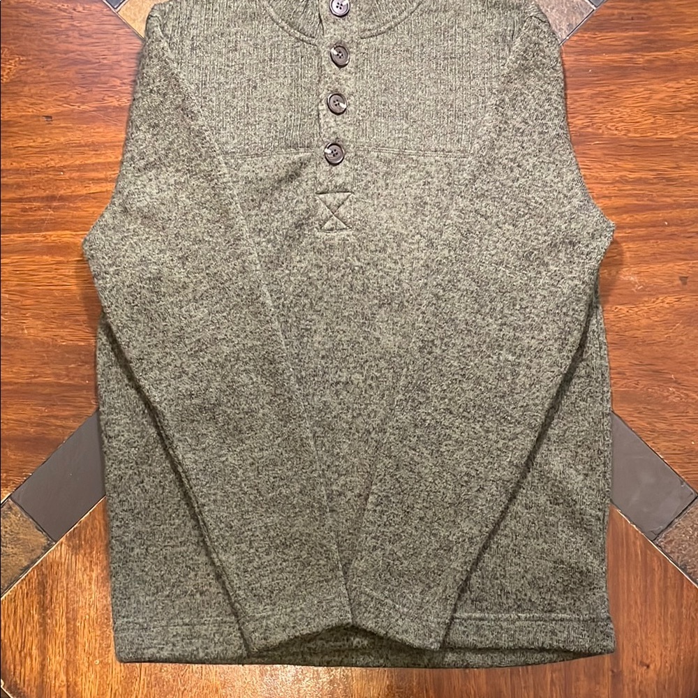 Telluride Clothing Co, Classic Green 1/4 Button Up Fleece Sweater Size M.